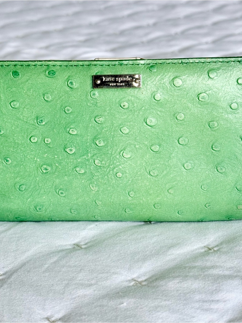kate spade Mint Green Ostrich-Embossed Leather Clutch